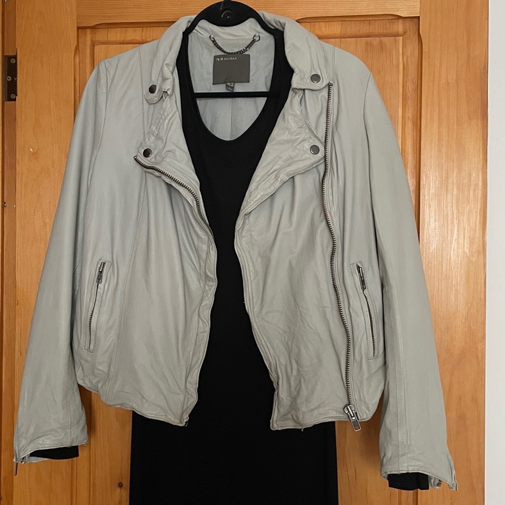 8.   MUUBAA  Stunning Gray Guinine Leather Jacket